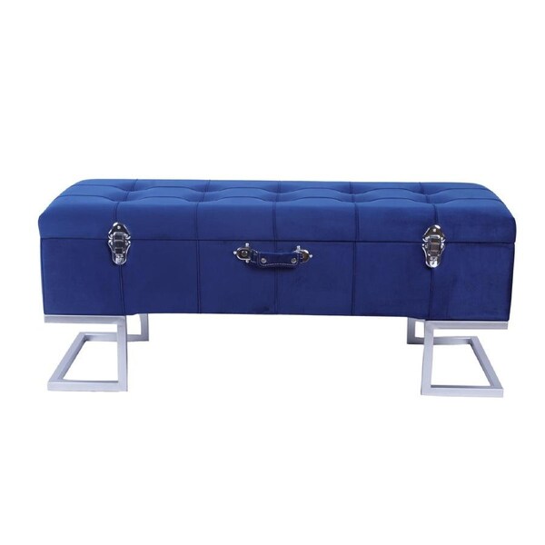 KD Storage Ottoman in Velvet Dark Blue in silver iron base