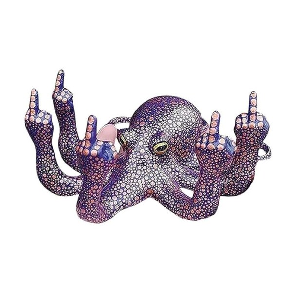 Catzon Middle Finger Octopus Glows at Night Weird Decor for Garden Fish Tank-Purple