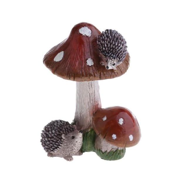 Catzon Hedgehog Mushroom Statue Fairy Garden Decoration for Flowerpot Lawn-Brown