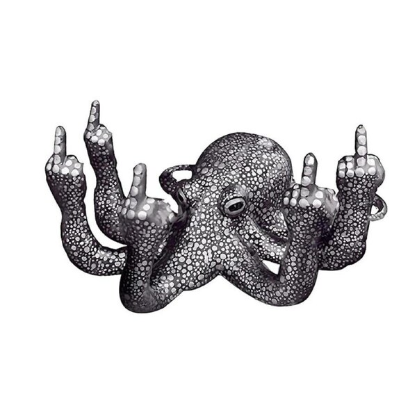 Catzon Middle Finger Octopus Glows at Night Weird Decor for Garden Fish Tank-Black