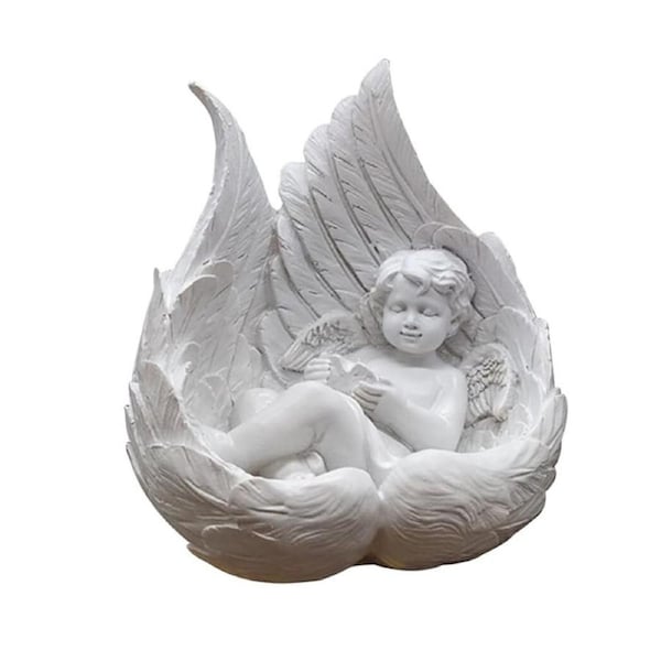 Catzon Vintage Sleeping Cherub Statue Resin Craft for Fairy Garden Decor