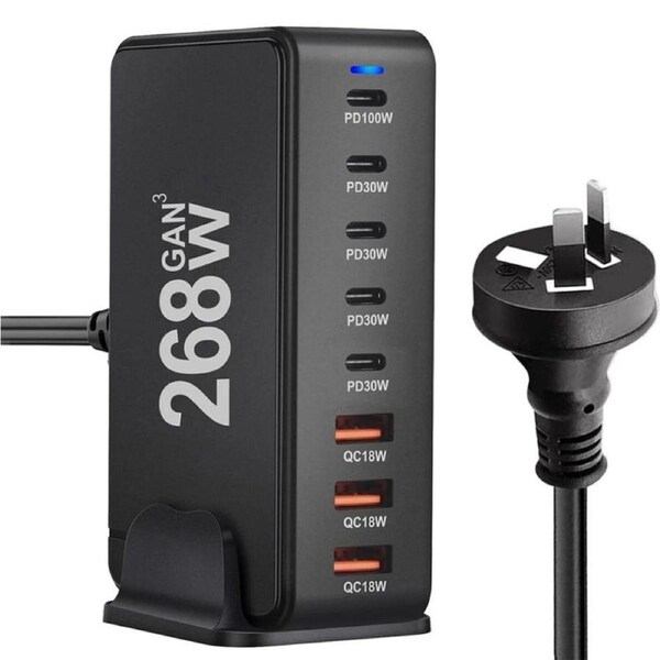 268W GaN USB-C Fast Charger 8-Port PD Charging Station for iPhone Laptop Tablet