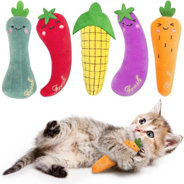ETEKYER Catnip Cat Toys, Interactive Indoor Cat Nip Toy Kitty Kicker, Dental Kitten Chew Toy, 5 Pack, Vegetable Shape
