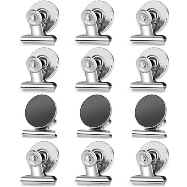 12 Pack Fridge Magnets, Refrigerator Magnetic Clips, High Magnetic Scratch-Prof whiteboard Magnets 1.5 inch for Note Photo Receipt Detailed List Display Paper Fasteners on Home& Office& Teaching