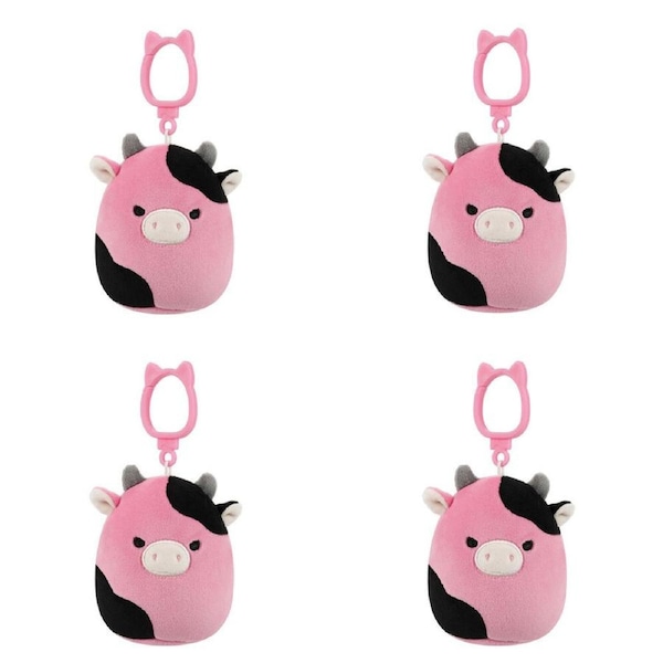 4PK Squishmallows 3.5in Clip Pollyanna Cow Stuffed Animal Kids Plush Toy 3y+