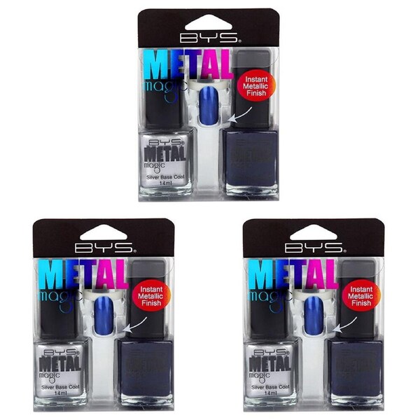 3x 2pc BYS Metal Magic Deep Sapphire Nail Polish Enamel Metallic Quick Dry