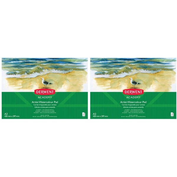2PK Derwent Academy Art/Craft Watercolour A3 Landscape Paper Pad 12 Sheet 300Gsm