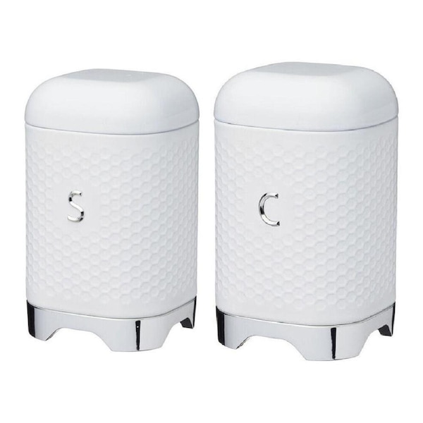 2pc Kitchencraft Lovello Geometric Coffee and Sugar Canister Jars - Ice White
