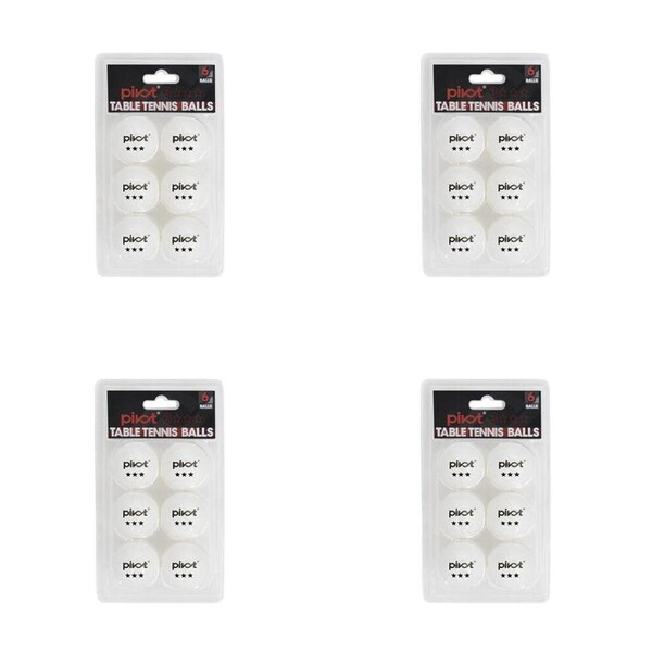 4x 6pc Pivot Sport 4cm 3 Star Table Tennis/Ping Pong Training Balls White