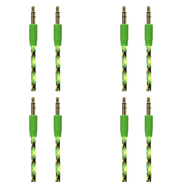 4PK Gecko 1m 3.5mm Male to M Braided Aux Audio Cable for Smartphones GRN/Yellow