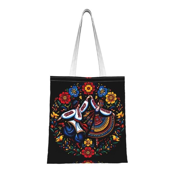 Ukrainian Dance Tote Bag Folk Art Print Reusable Shopping Bag 38x34.5cm
