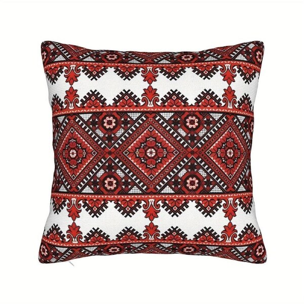 Ukrainian Square Cushion Pillow Cover – Traditional Print Folk w/ Zipper (45x45cm)