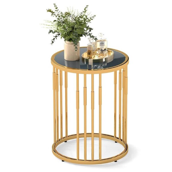 Costway Accent Sofa Side Table w/Stainless Steel Frame End Table Bedside Table Nightstand