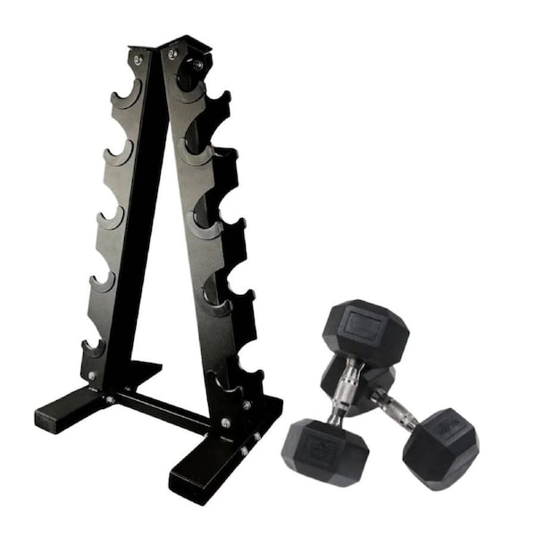 Hex Dumbbell Set 1kg - 5kg & Vertical Rack - 5 Pairs