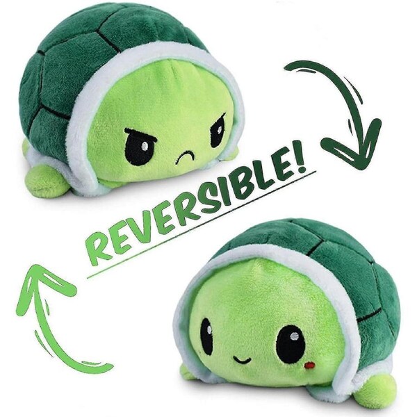 Reversible Turtle Plushie Happy Sad Turtle Teddy Show Your Mood With Double-sided Flip Tw