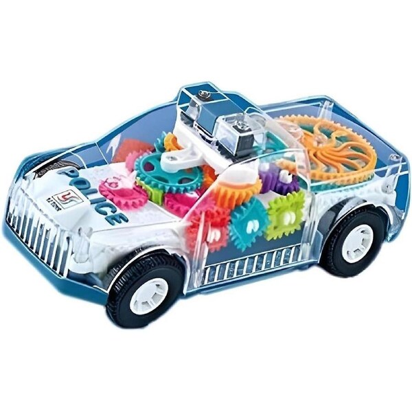 Transparent Toy Car - With Visible Colorful Moving Gear System, Lights and Sounds Transparent Electric Car Toy LED Lighting Effects (Police Car)