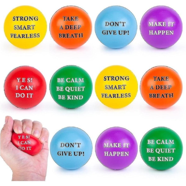 Motivational Stress Balls, 12pcs Inspirational Stress Balls 2 Inch Foam Balls With Positive Quetos For Kids And Adults Stress Relief Hand Exercise