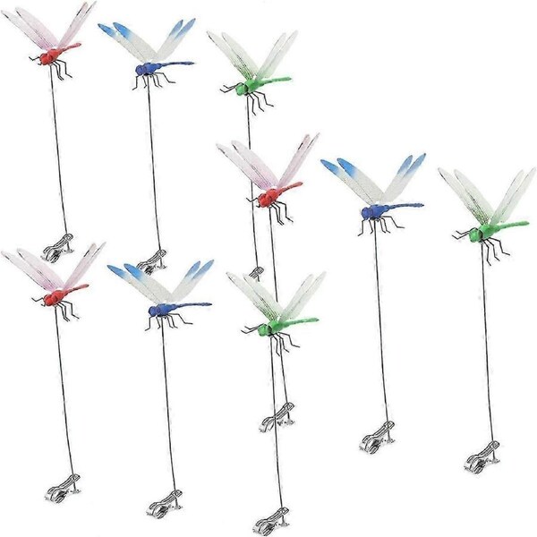 9Pcs Dragonfly Pole Clips, Outdoor 3D Dragonfly Garden Decorative Clips, Home Accessories Gardening Decoration