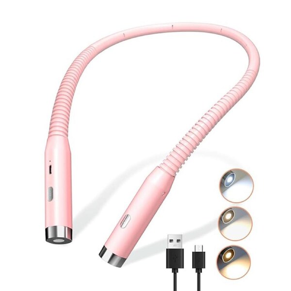 Catzon Neck Reading Light 360 Degree Bendable Arm for 3 Color & 3 Brightness for Knitting-Pink