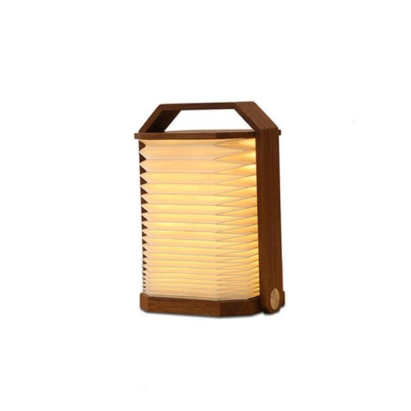 Catzon LED Hand Lamp Wood & Paper Hanging Folding Lantern for Home Office-Walnut