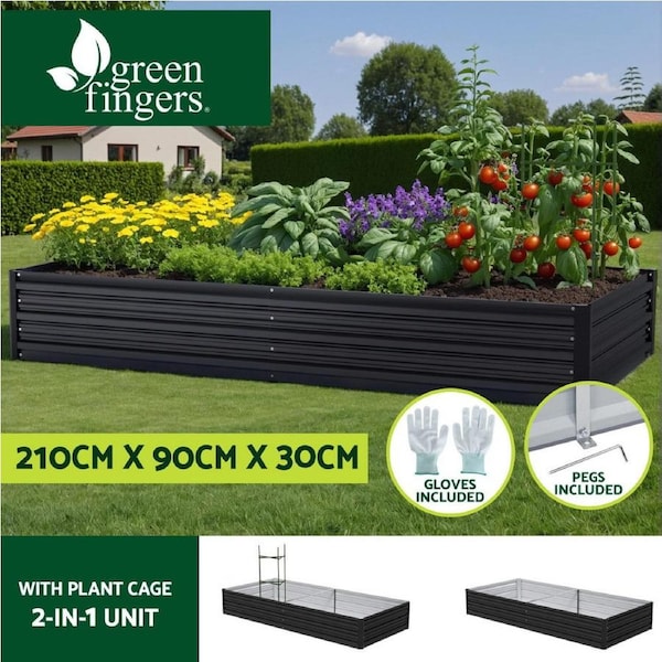 Green Fingers Raised Garden Bed 2 Pcs 210x90cm Planter Box Container Galvanised Metal Outdoor
