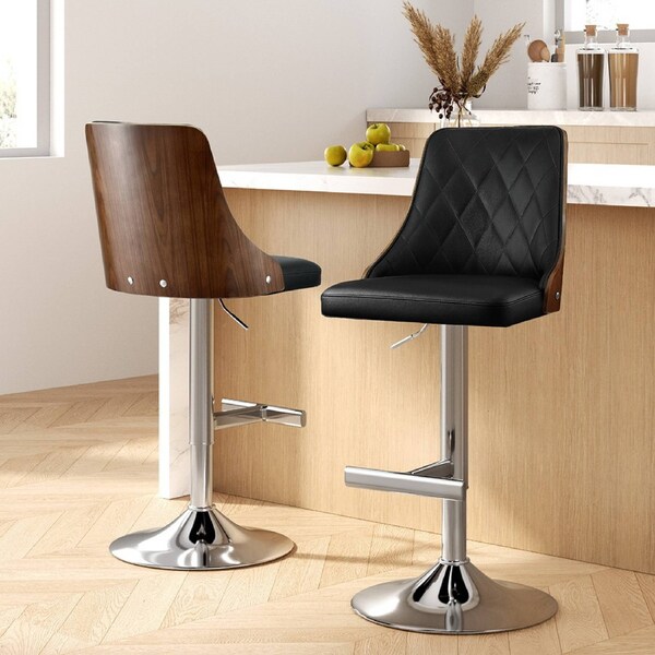 2x Artiss Bar Stools Swivel Leather Black