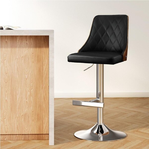 1x Artiss Bar Stools Swivel Leather Black