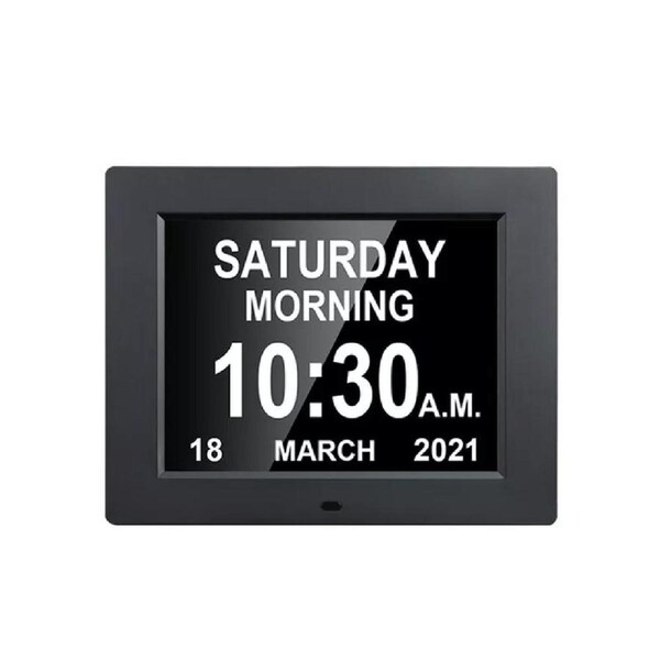 8inch LED Dementia Digital Calendar Clock Alarm Extra Large Day/Week/Month/Year~Black