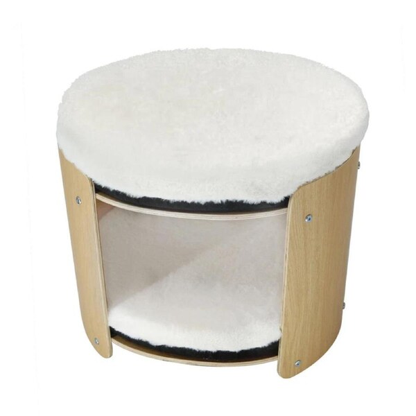 P&P Natural Wood Cat Bunk Bed with Cushioned Two Tiers for Stylish Pet Comfort