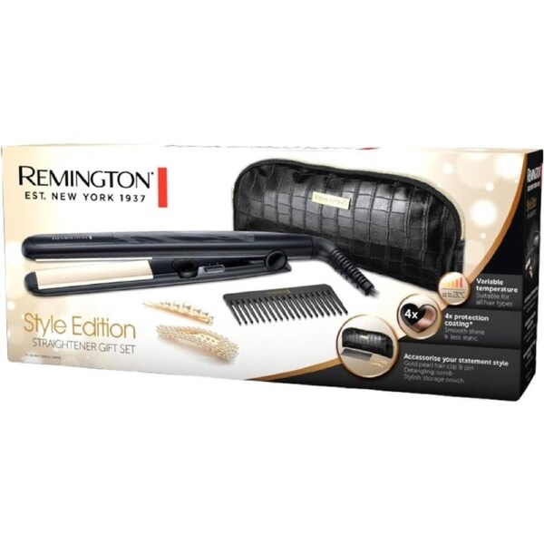 Remington S0100AU Style Edition Straightener Gift Set, 4x Hair Protection, Salon Quality, Fast Heat Up, Black