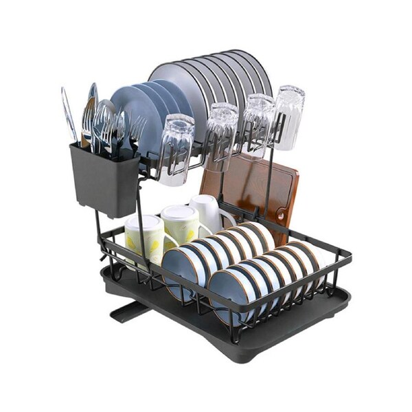 Catzon Dish Drying Rack for Kitchen Counter Detachable with Utensil Holder-Black