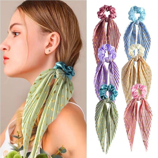 6Pcs Ribbon Hair Scrunchies Ties Bobbles Elastic Hair Ties Ropes Ponytail Holder
