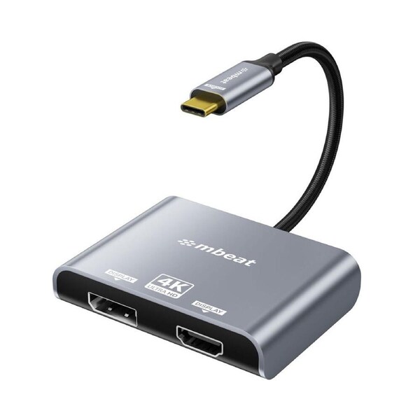 mbeat Tough Link USB-C to DisplayPort & HDMI MST 4K/60Hz Adapter Space Grey