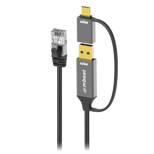 mbeat Tough Link 2m USB & USB-C to RJ45 Ethernet Cable CAT6 Space Grey