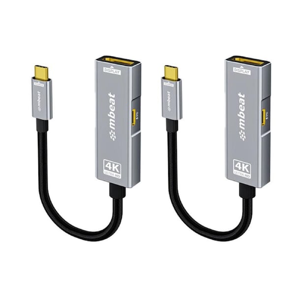 2PK mbeat Tough Link USB-C to DisplayPort Adapter w/ 100W PD 21.6Gbps Space Grey