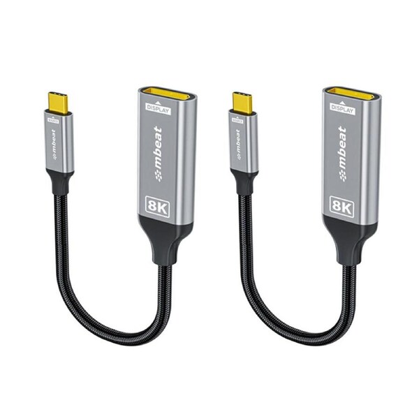 2PK mbeat Tough Link 8K USB-C to DisplayPort Adapter 40Gbps Bandwidth Space Grey