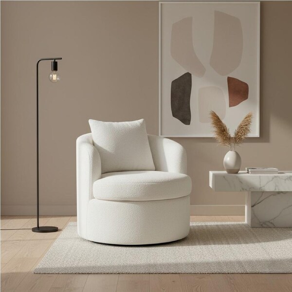 Levede Swivel Armchair Boucle with Lumbar Pillow, 70cm x 78cm x 72cm, Beige