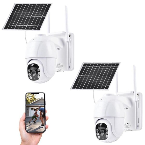 ADVWIN 2PCS Outdoor Solar Security Camera, with Colour Night Vision, 2-Way Audio, 7800mAh, Support 2.4G & 5G Wi-Fi