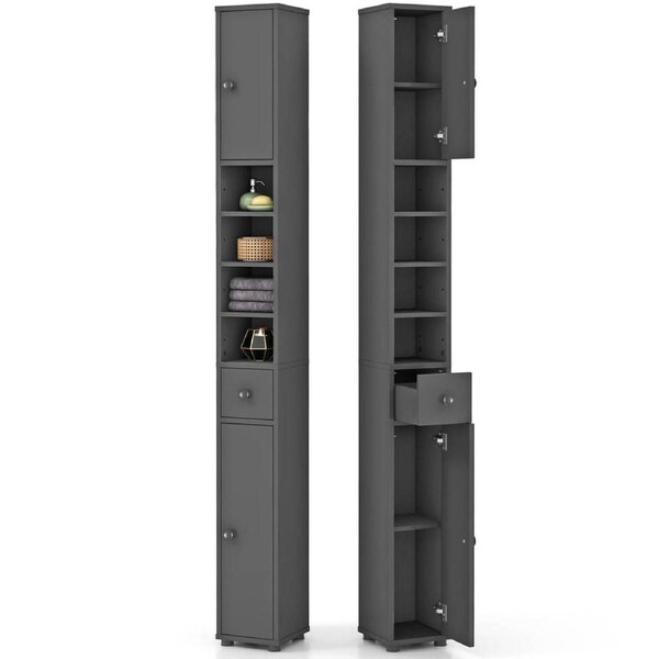 Costway 1.8m Slim Tall Cabinet Bathroom Storage Organizer Kitchen Tallboy Cupboard Sideboard w/5 Adjustable Shelves Grey