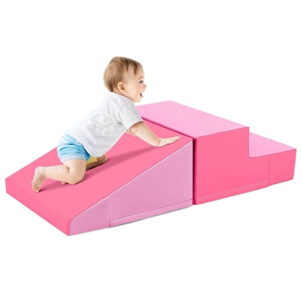 Costway 2-Piece Soft Foam Climbing Blocks Step Slide Climber Activity Playset for Crawl & Climb