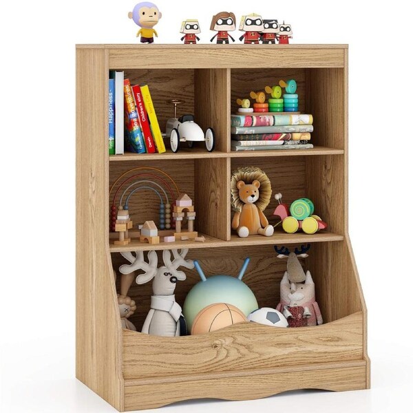 Costway 88cm Wooden Design Toy Storage Organizer Bookcase w/5 Bins