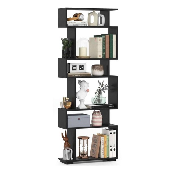 Costway 6-Tier Bookshelf Bookcase w/2 Anti-Tipping Kits Decorative Display Shelf Storage Shelving Black