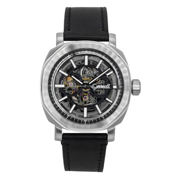 Ingersoll The Outrider Automatic I16401 Mens Watch Leather Strap Black Skeleton Dial 50m