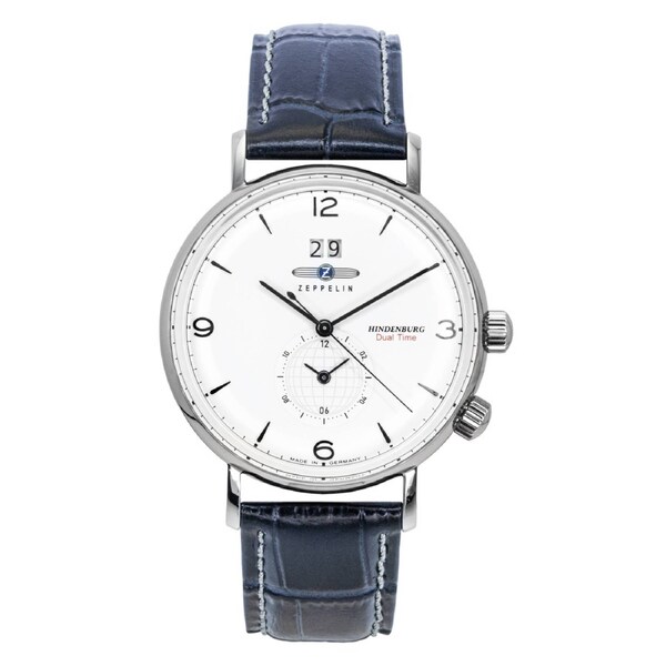 Zeppelin Hindenburg Dual Time Quartz Z80441 Mens Watch Black Leather Strap White Dial Date Display 50M