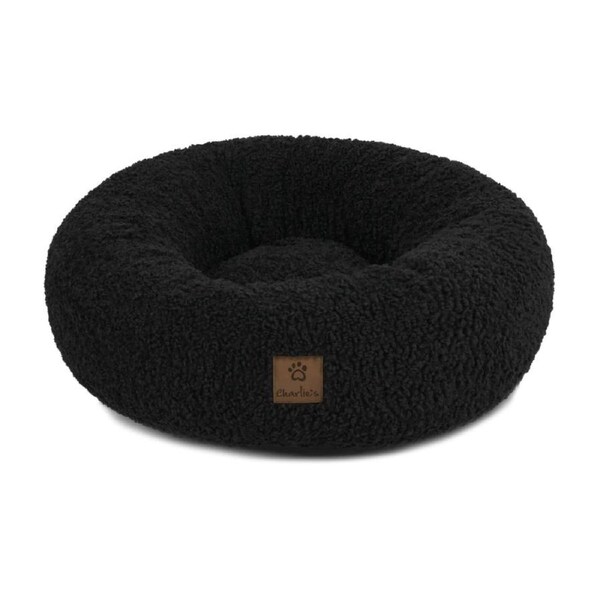 Boucle Style Teddy Fleece Round Donut Dog Bed (Charcoal) - Small