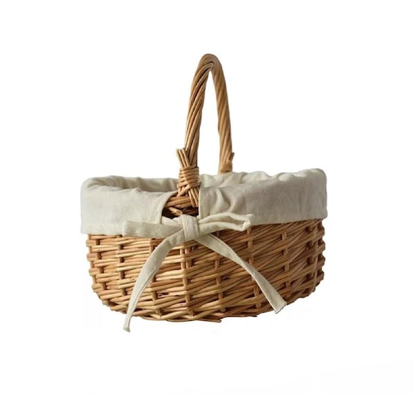 Woven Flower Basket Storage Basket Picnic Basket Mini Cloth Lined Flower Basket