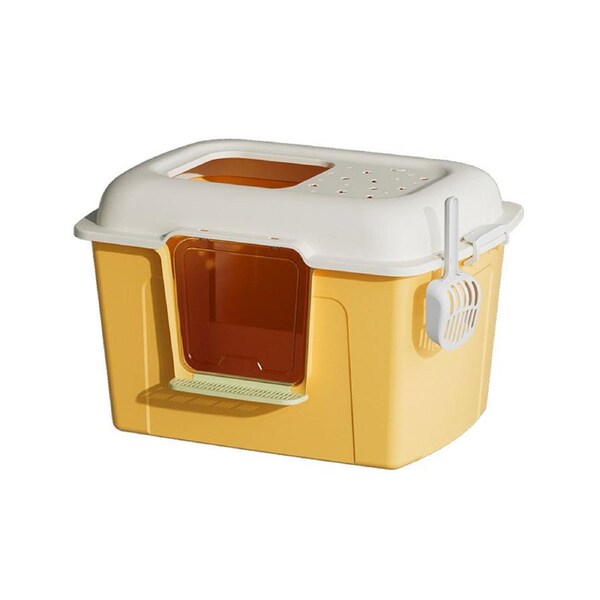 Yellow Cat Litter Box Semi Enclosed Large Extra Height Toilet with High Sides