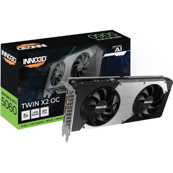 INNO3D nVidia GeForce RTX 5060 TWIN X2 OC 8GB GDDR7 2527MHz Boost Clock, RAM 28Gbps, 3xDP, 1xHDMI N50602-08D7X-195070N