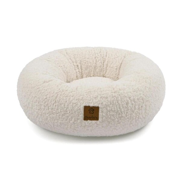 Teddy Fleece Round Dog Bed (Cream) - Small