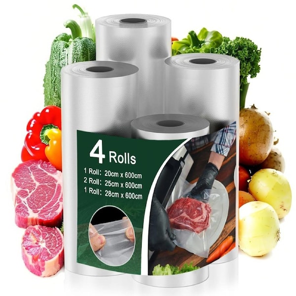 Vivva Vacuum Food Sealer Roll Bags 20/26/28CM*6M 4 Rolls Vacuum Seal Bags Seal Storage,Commercial Grade, BPA Free,Puncture Prevention,Great for Meal Prep and Sous Vide Cooking Food Vac Freezer Bag